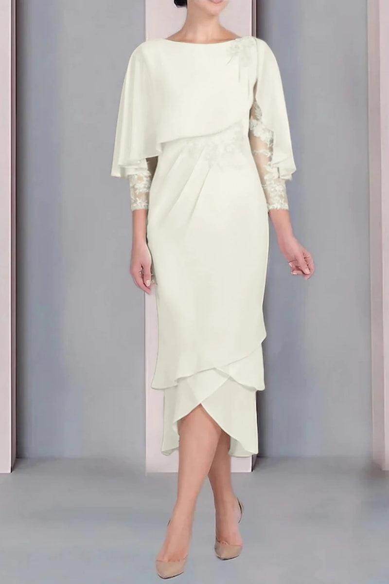 Sheath Column Scoop Short Sleeves Tea Length Mother Dresses CM0359