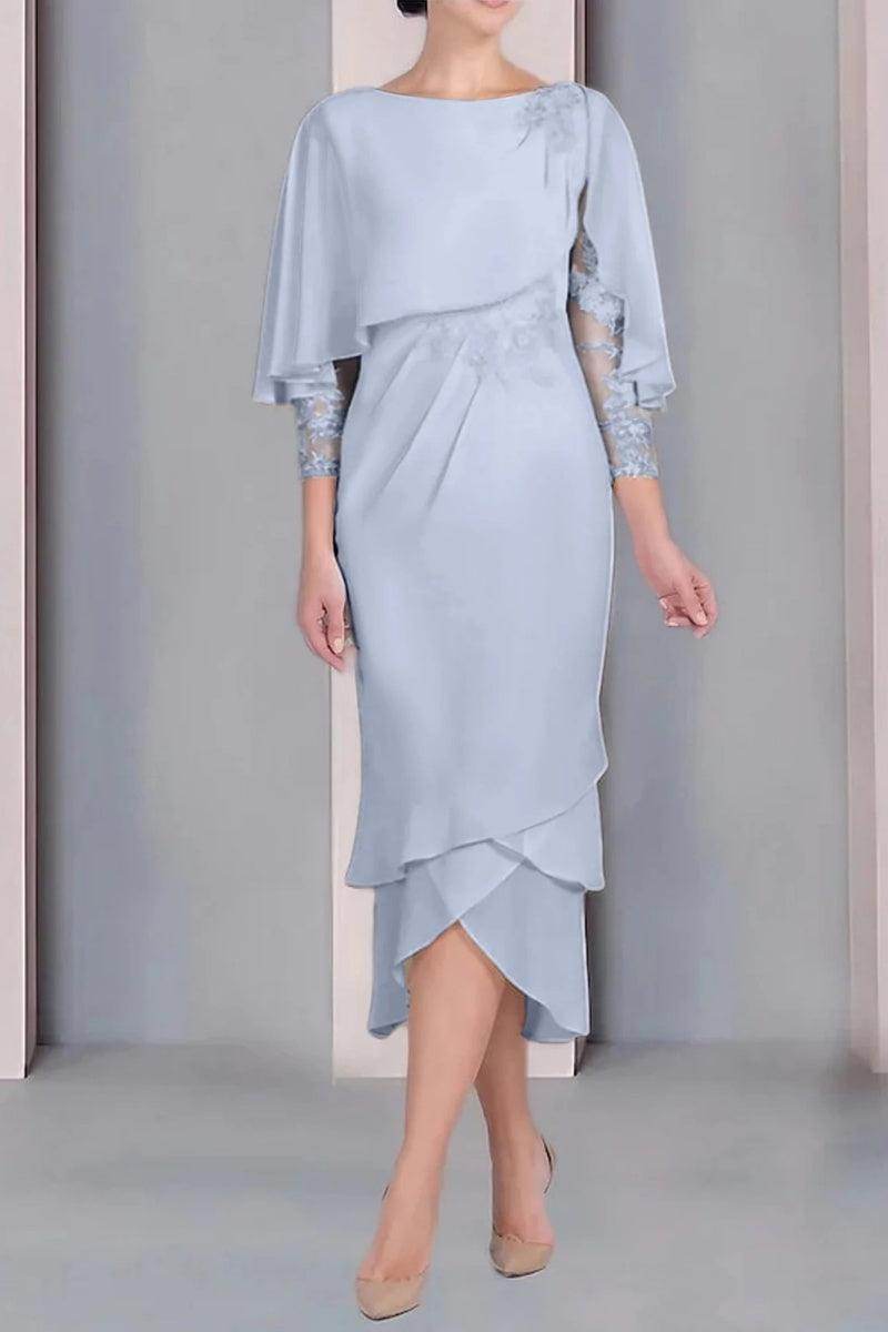 Sheath Column Scoop Short Sleeves Tea Length Mother Dresses CM0359