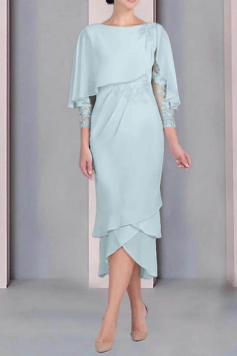 Sheath Column Scoop Short Sleeves Tea Length Mother Dresses CM0359