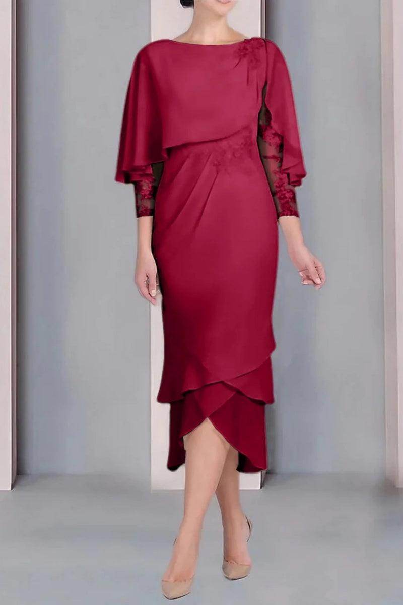Sheath Column Scoop Short Sleeves Tea Length Mother Dresses CM0359