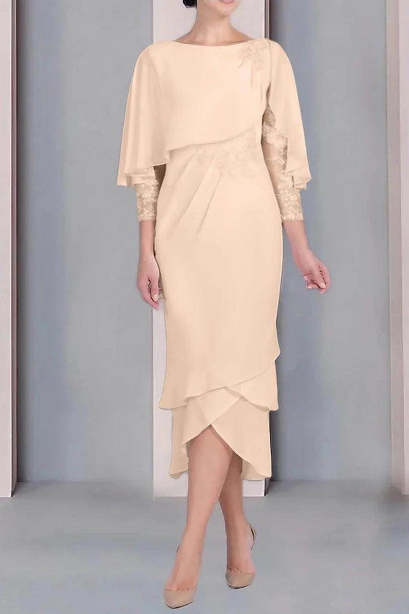 Sheath Column Scoop Short Sleeves Tea Length Mother Dresses CM0359
