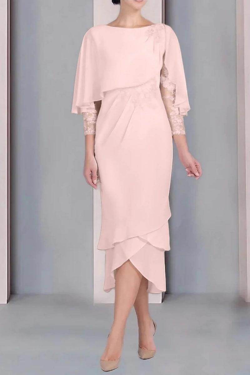 Sheath Column Scoop Short Sleeves Tea Length Mother Dresses CM0359