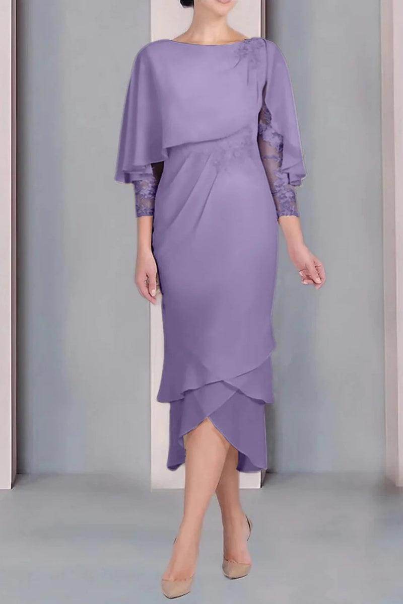 Sheath Column Scoop Short Sleeves Tea Length Mother Dresses CM0359
