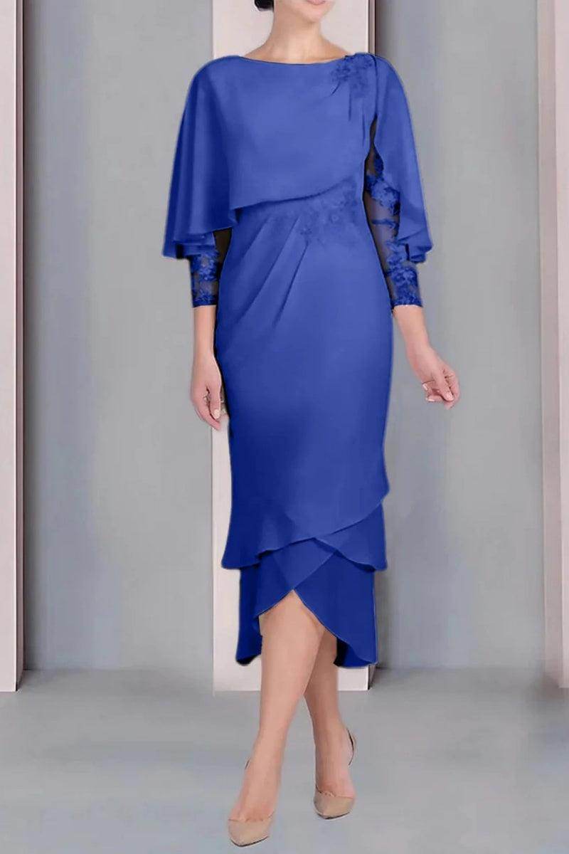 Sheath Column Scoop Short Sleeves Tea Length Mother Dresses CM0359