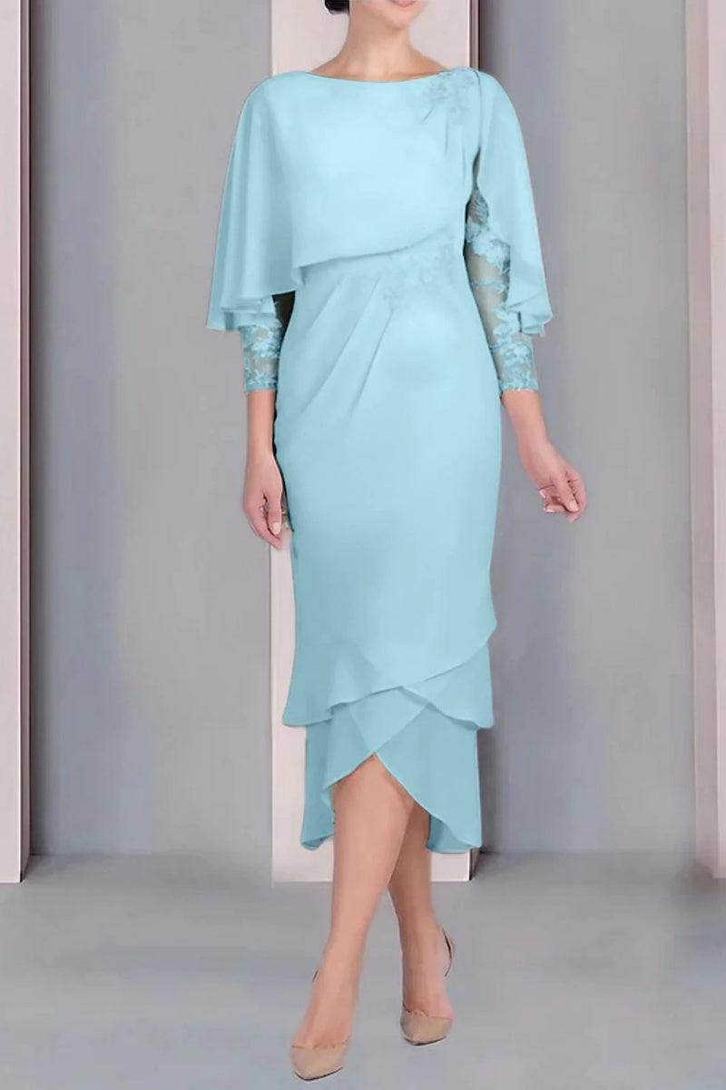 Sheath Column Scoop Short Sleeves Tea Length Mother Dresses CM0359