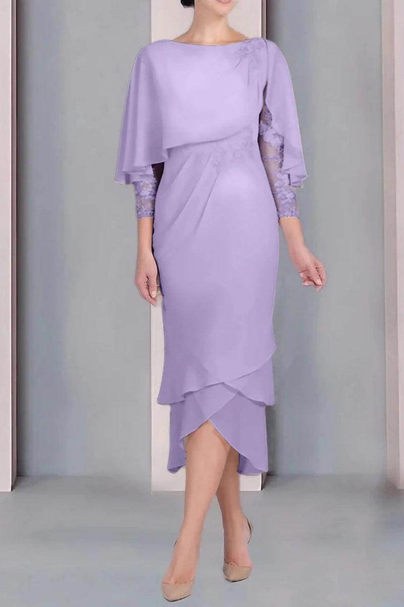 Sheath Column Scoop Short Sleeves Tea Length Mother Dresses CM0359