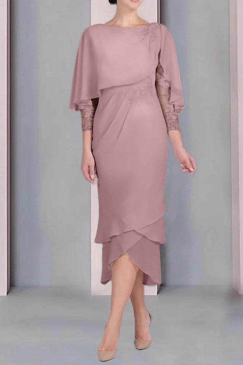 Sheath Column Scoop Short Sleeves Tea Length Mother Dresses CM0359