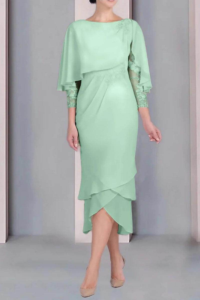 Sheath Column Scoop Short Sleeves Tea Length Mother Dresses CM0359