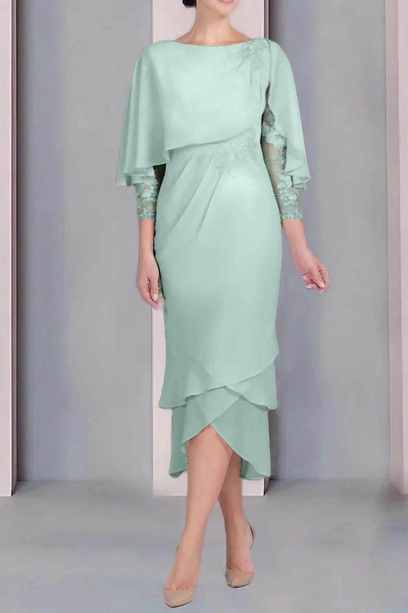 Sheath Column Scoop Short Sleeves Tea Length Mother Dresses CM0359