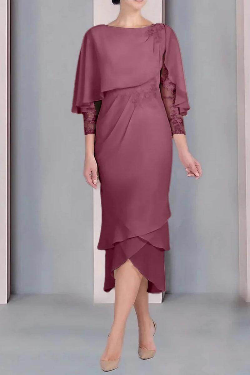 Sheath Column Scoop Short Sleeves Tea Length Mother Dresses CM0359