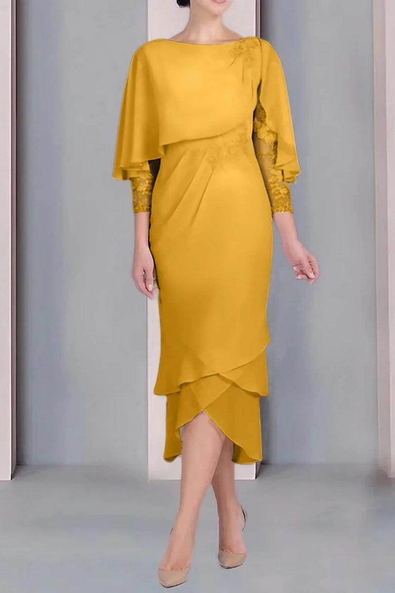 Sheath Column Scoop Short Sleeves Tea Length Mother Dresses CM0359