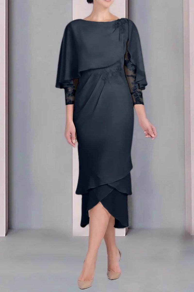 Sheath Column Scoop Short Sleeves Tea Length Mother Dresses CM0359