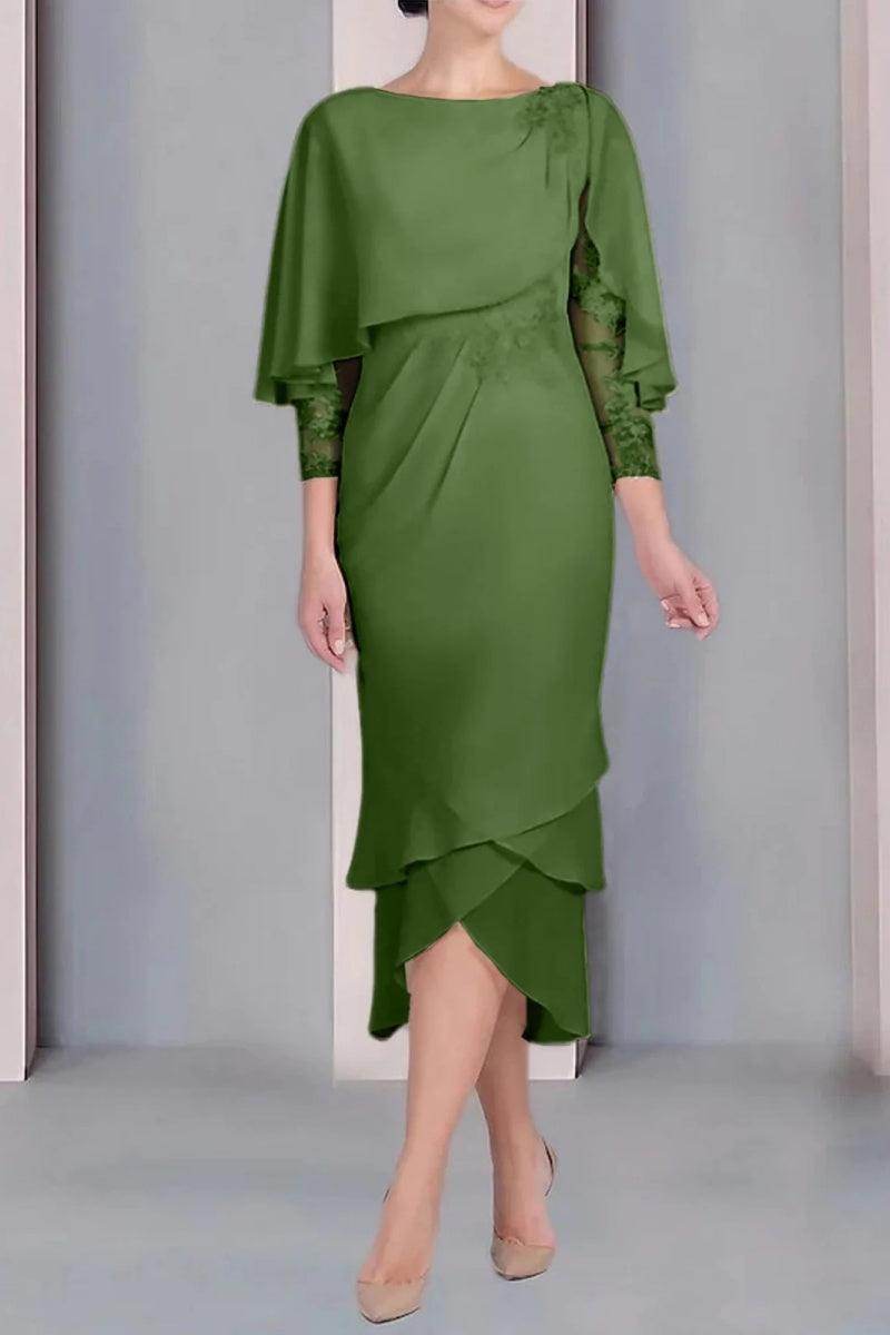 Sheath Column Scoop Short Sleeves Tea Length Mother Dresses CM0359