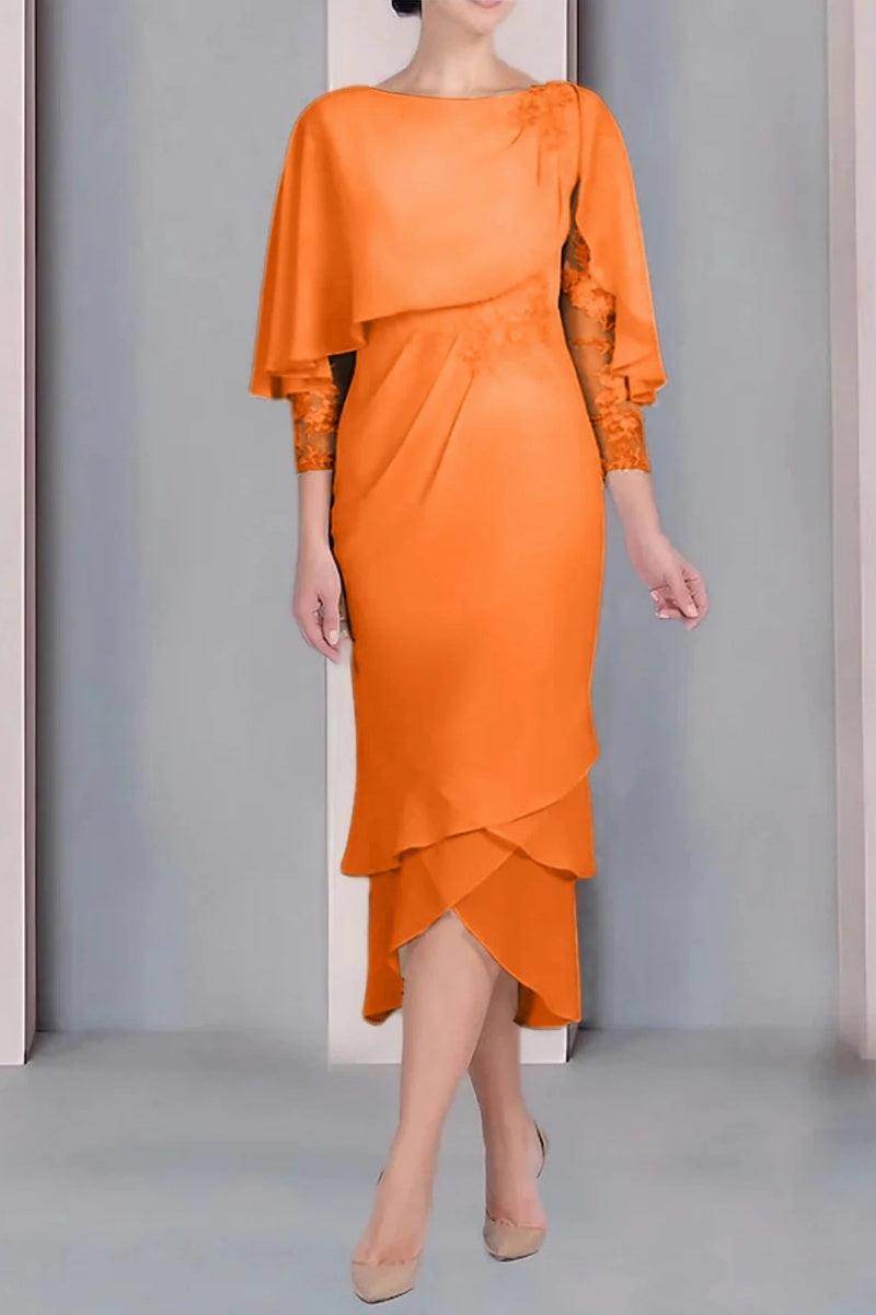 Sheath Column Scoop Short Sleeves Tea Length Mother Dresses CM0359