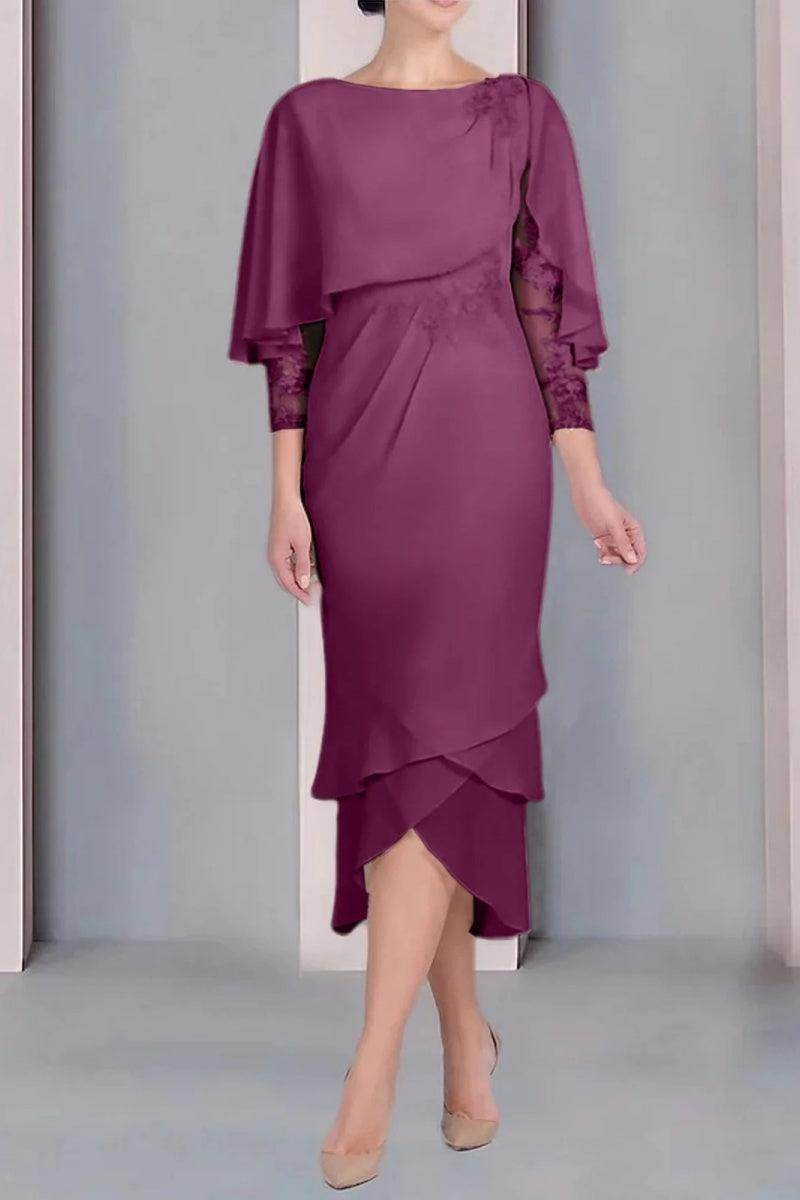 Sheath Column Scoop Short Sleeves Tea Length Mother Dresses CM0359