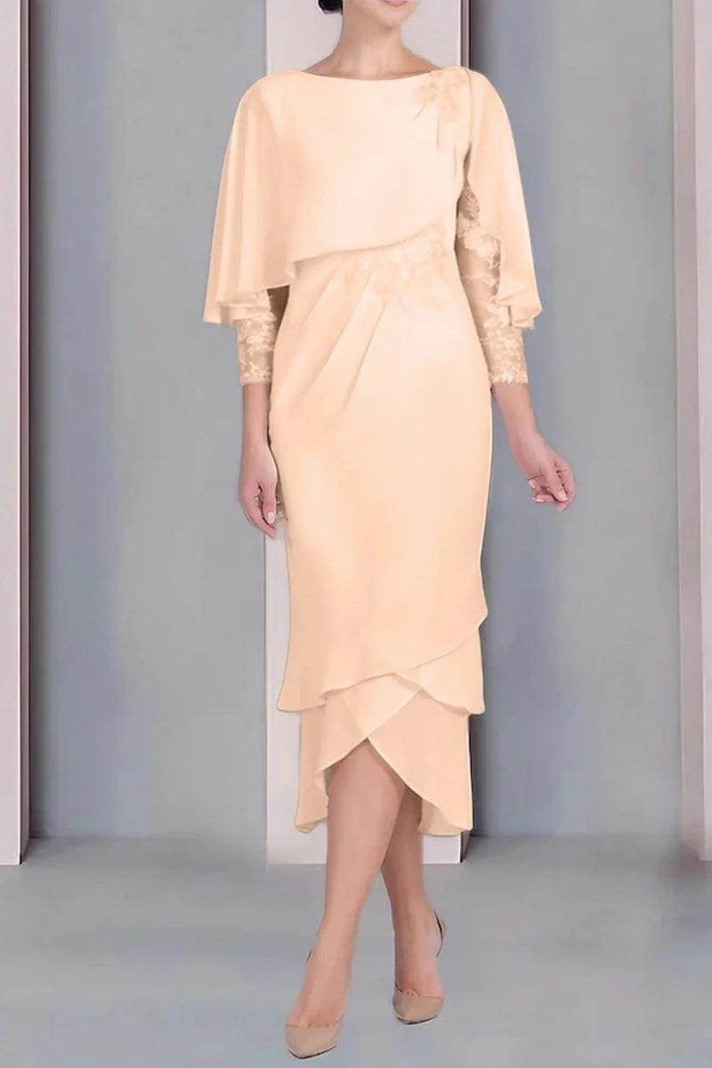 Sheath Column Scoop Short Sleeves Tea Length Mother Dresses CM0359