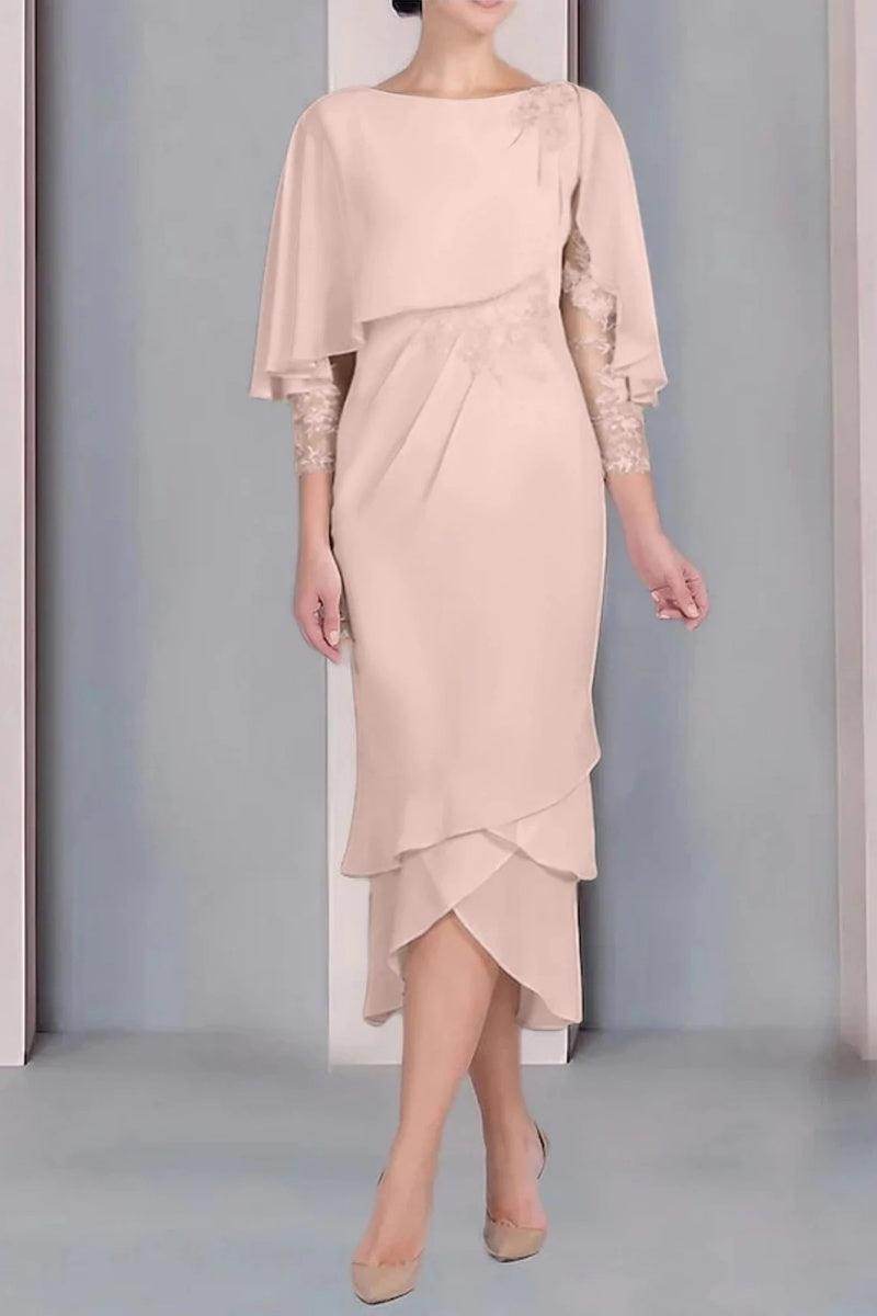 Sheath Column Scoop Short Sleeves Tea Length Mother Dresses CM0359