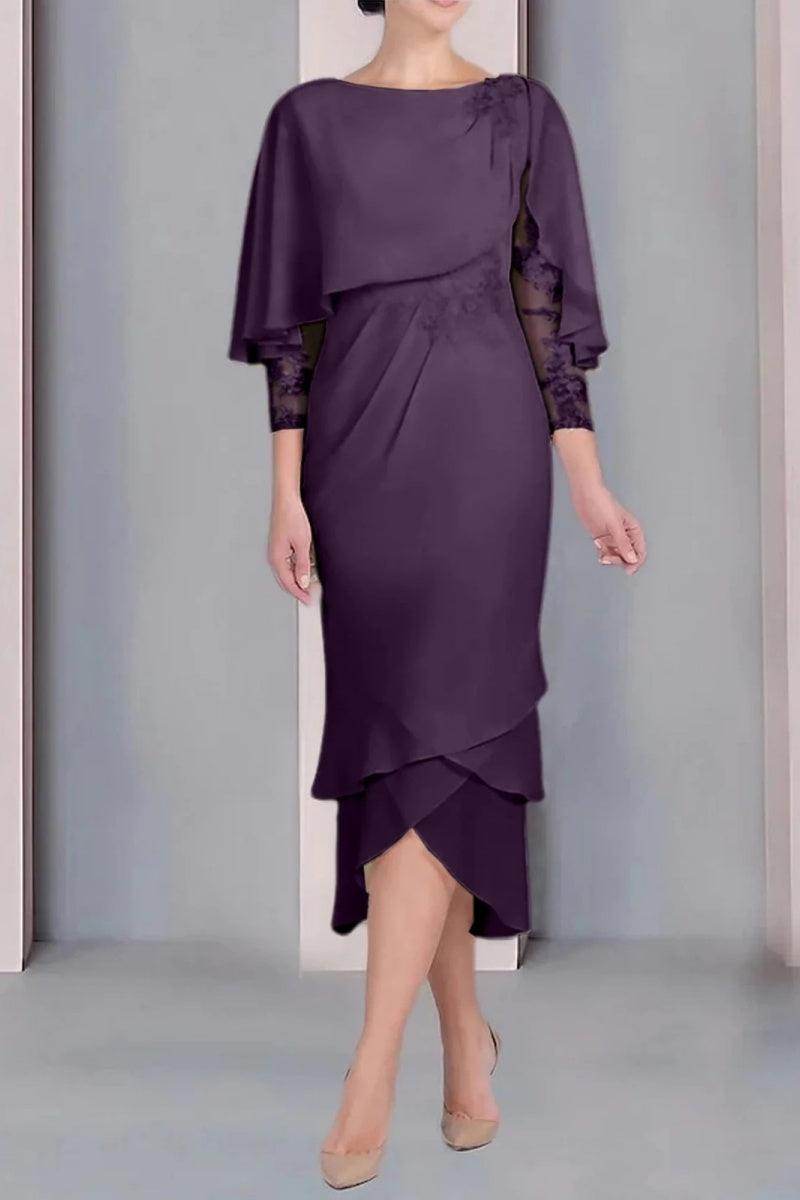 Sheath Column Scoop Short Sleeves Tea Length Mother Dresses CM0359