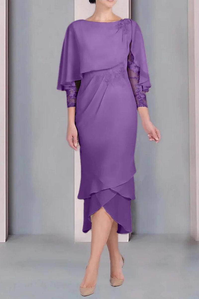 Sheath Column Scoop Short Sleeves Tea Length Mother Dresses CM0359