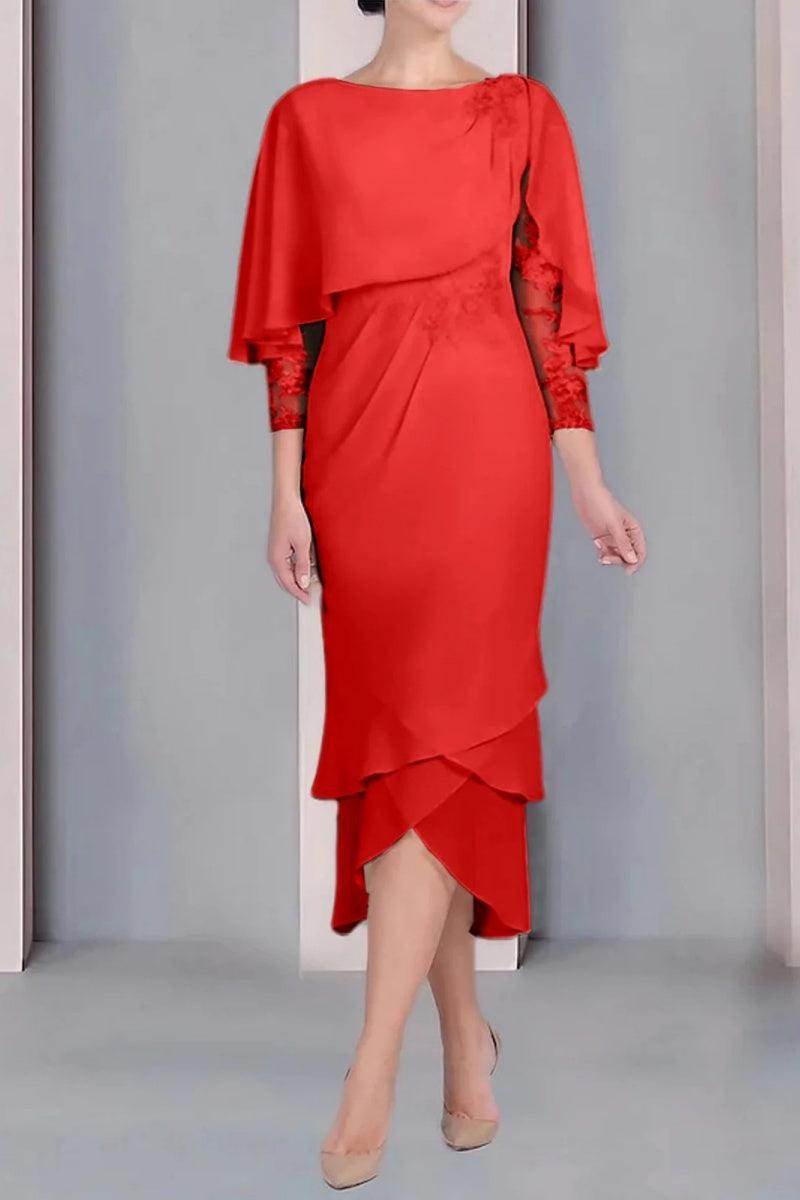 Sheath Column Scoop Short Sleeves Tea Length Mother Dresses CM0359