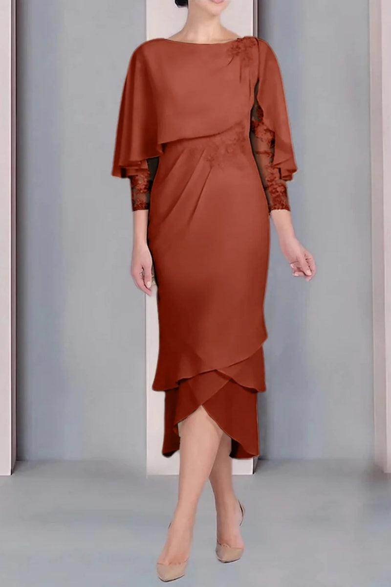 Sheath Column Scoop Short Sleeves Tea Length Mother Dresses CM0359