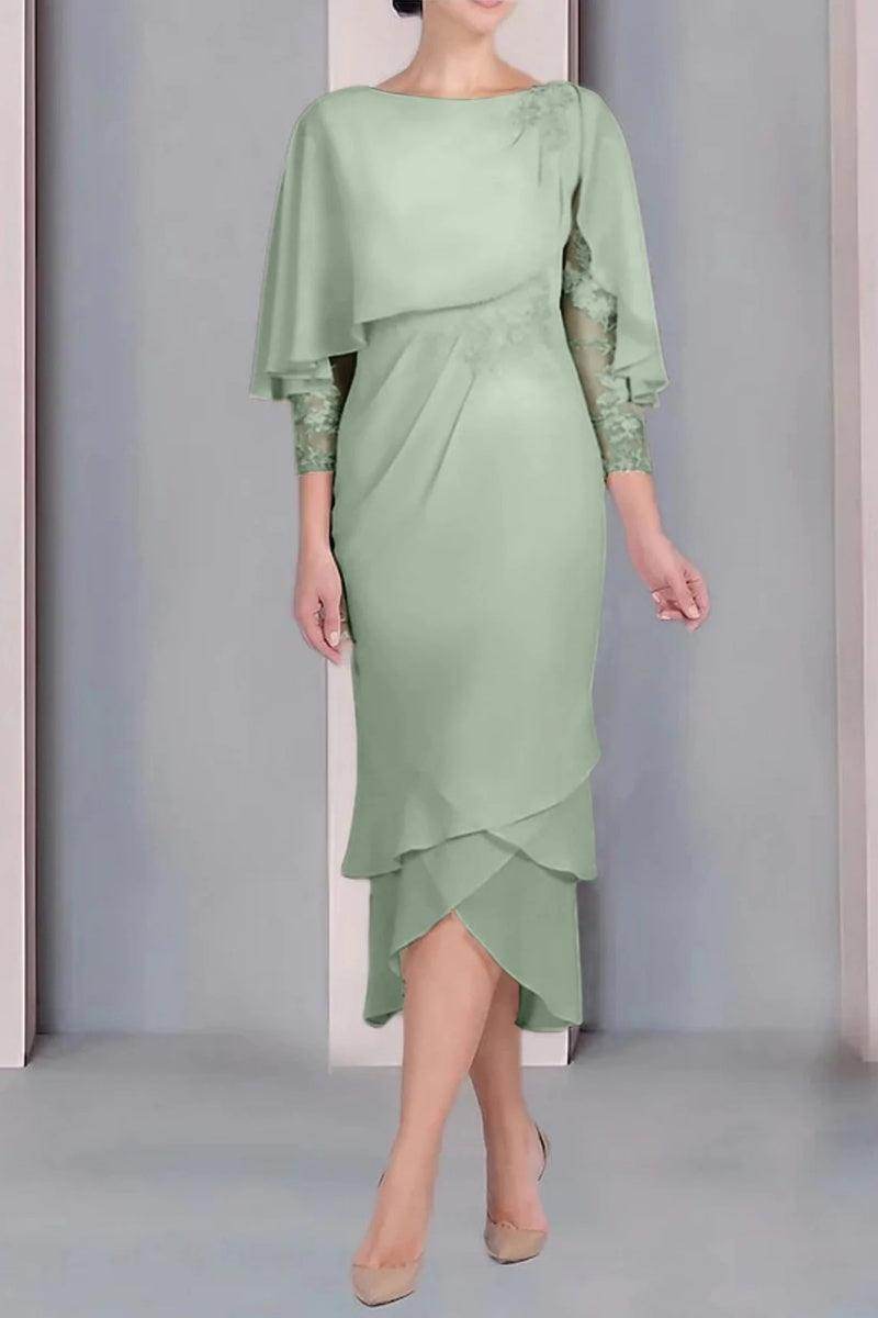 Sheath Column Scoop Short Sleeves Tea Length Mother Dresses CM0359