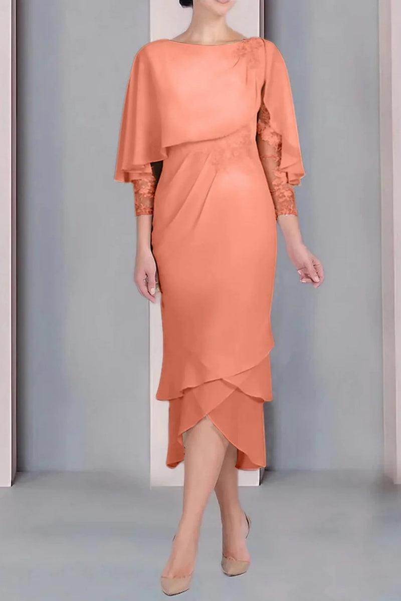 Sheath Column Scoop Short Sleeves Tea Length Mother Dresses CM0359