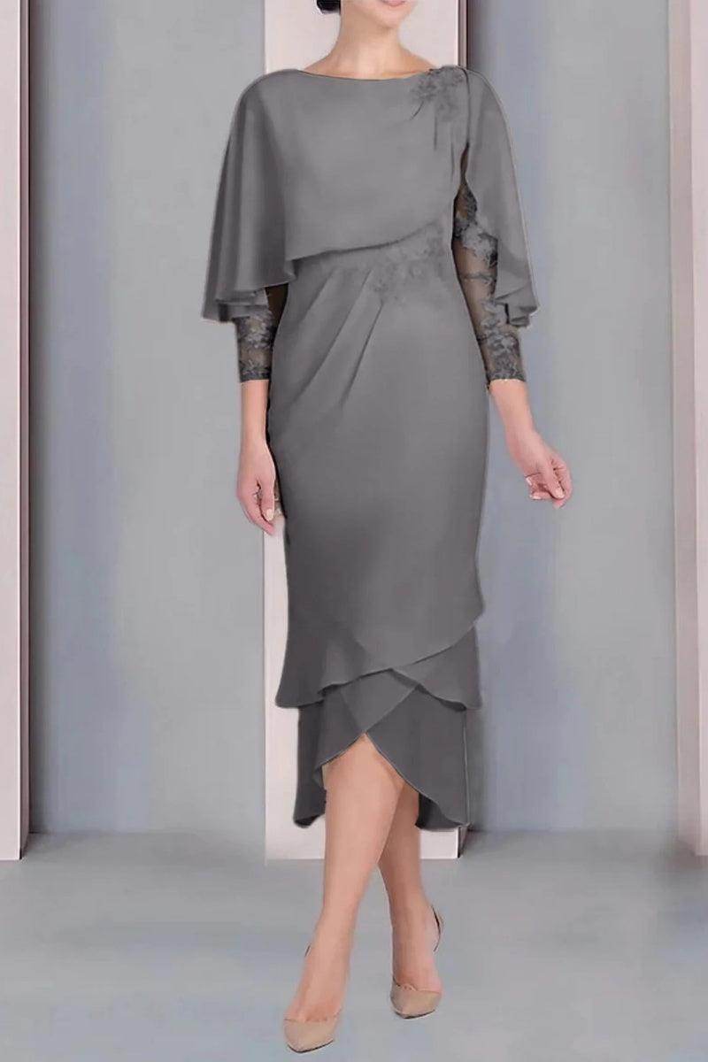 Sheath Column Scoop Short Sleeves Tea Length Mother Dresses CM0359