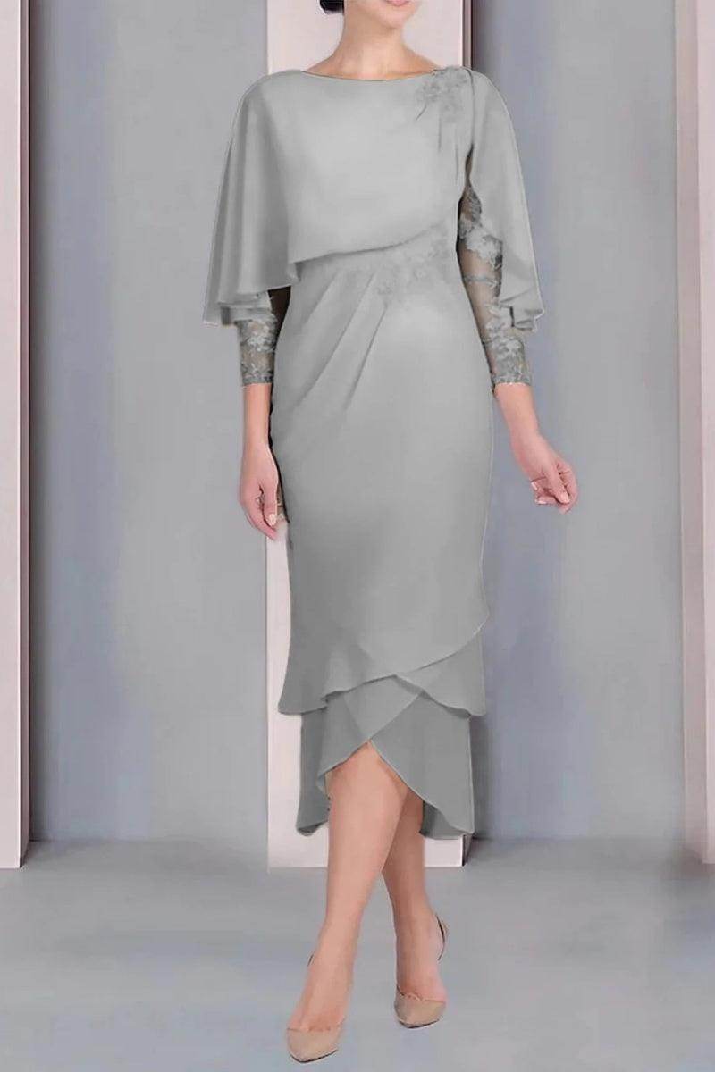 Sheath Column Scoop Short Sleeves Tea Length Mother Dresses CM0359