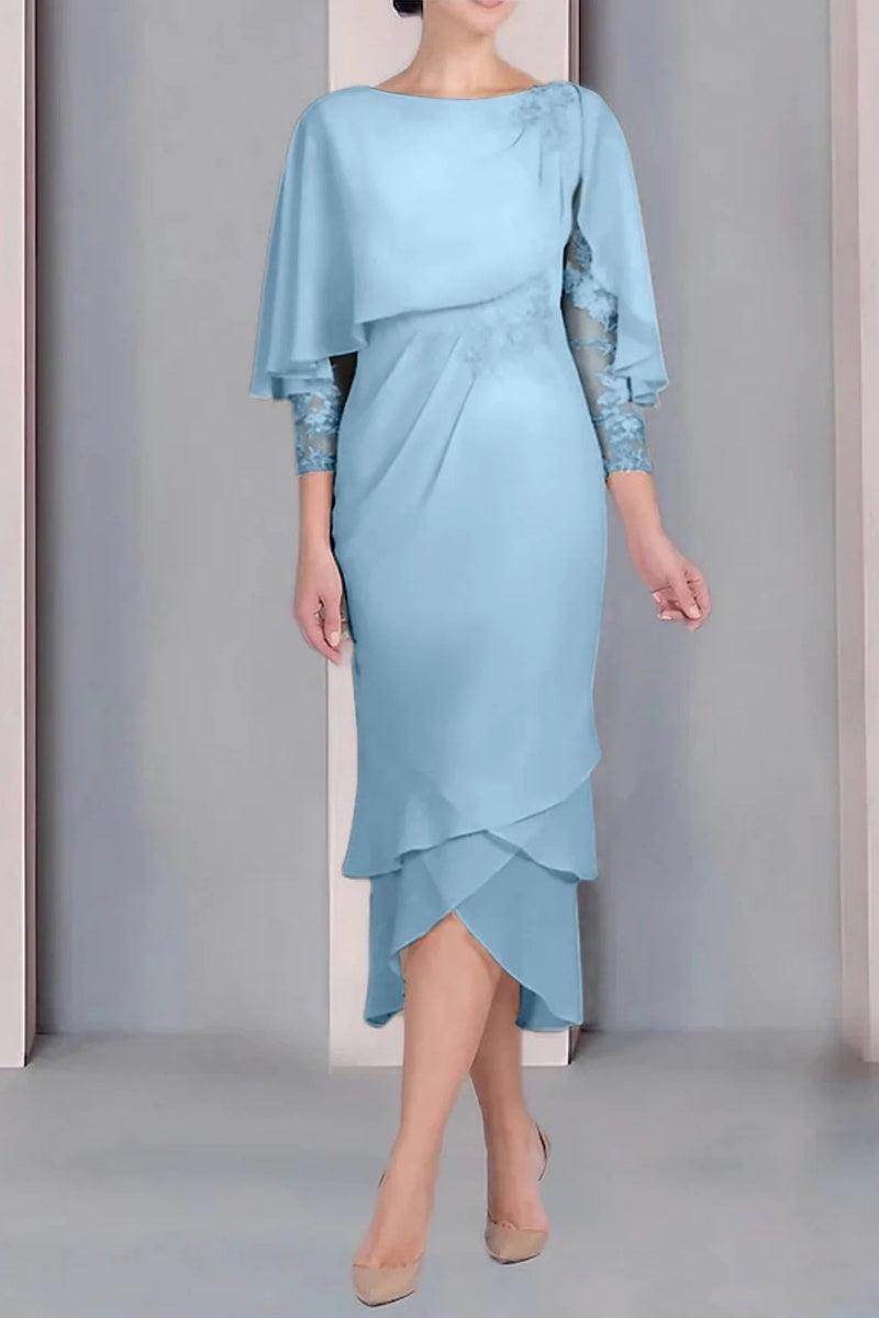 Sheath Column Scoop Short Sleeves Tea Length Mother Dresses CM0359