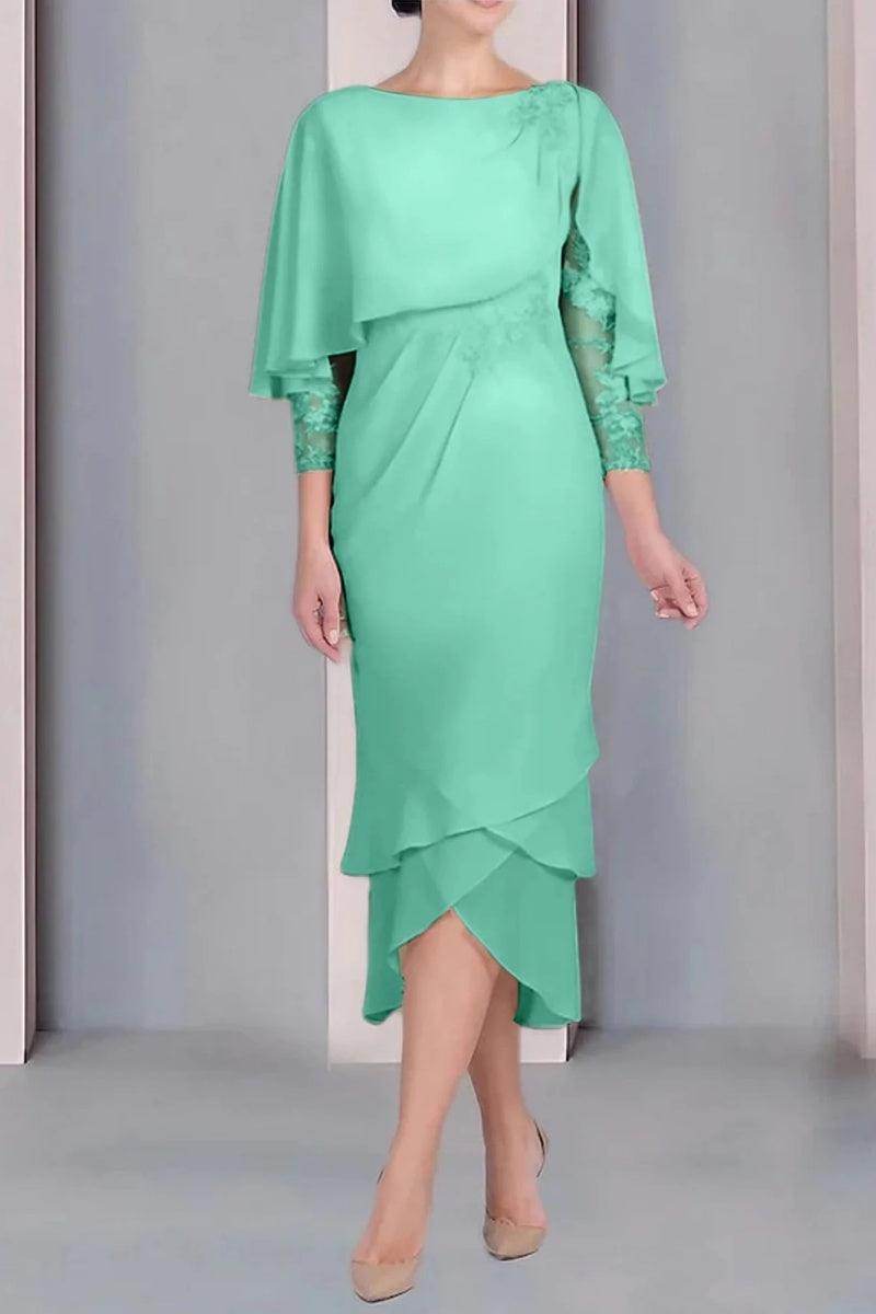 Sheath Column Scoop Short Sleeves Tea Length Mother Dresses CM0359