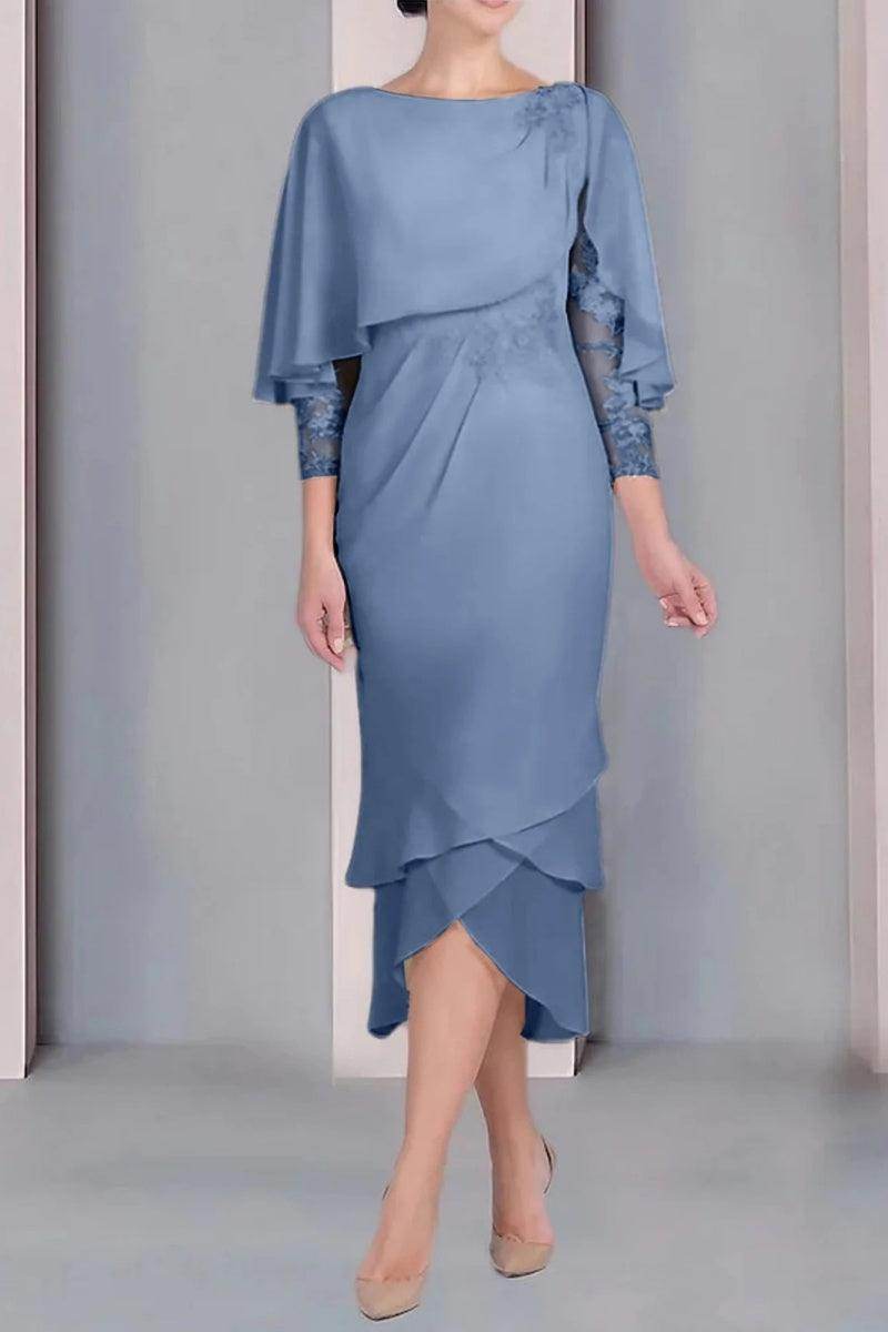 Sheath Column Scoop Short Sleeves Tea Length Mother Dresses CM0359