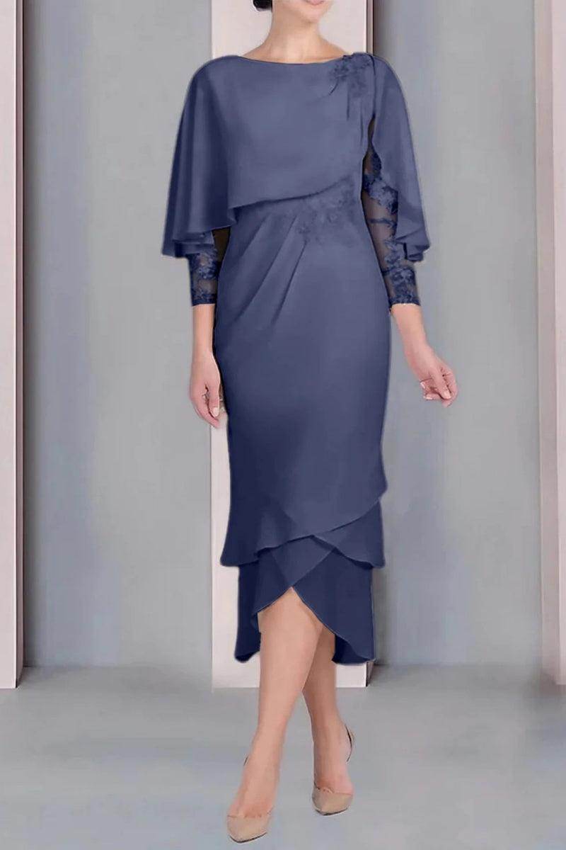 Sheath Column Scoop Short Sleeves Tea Length Mother Dresses CM0359