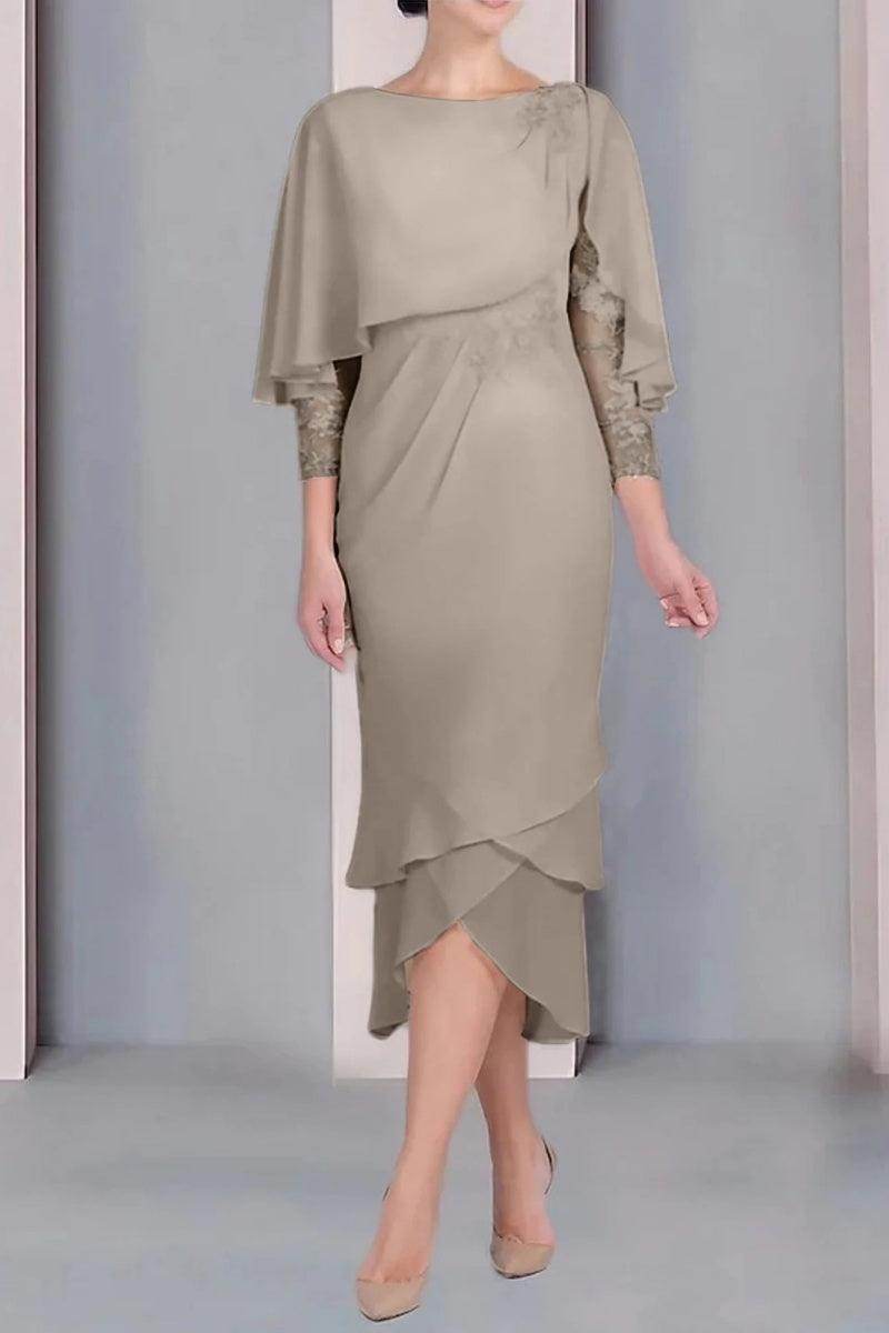 Sheath Column Scoop Short Sleeves Tea Length Mother Dresses CM0359