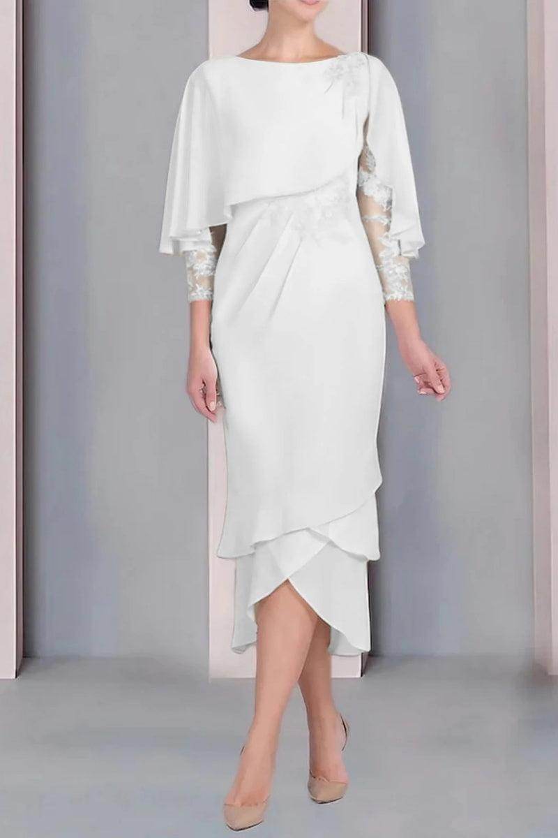 Sheath Column Scoop Short Sleeves Tea Length Mother Dresses CM0359