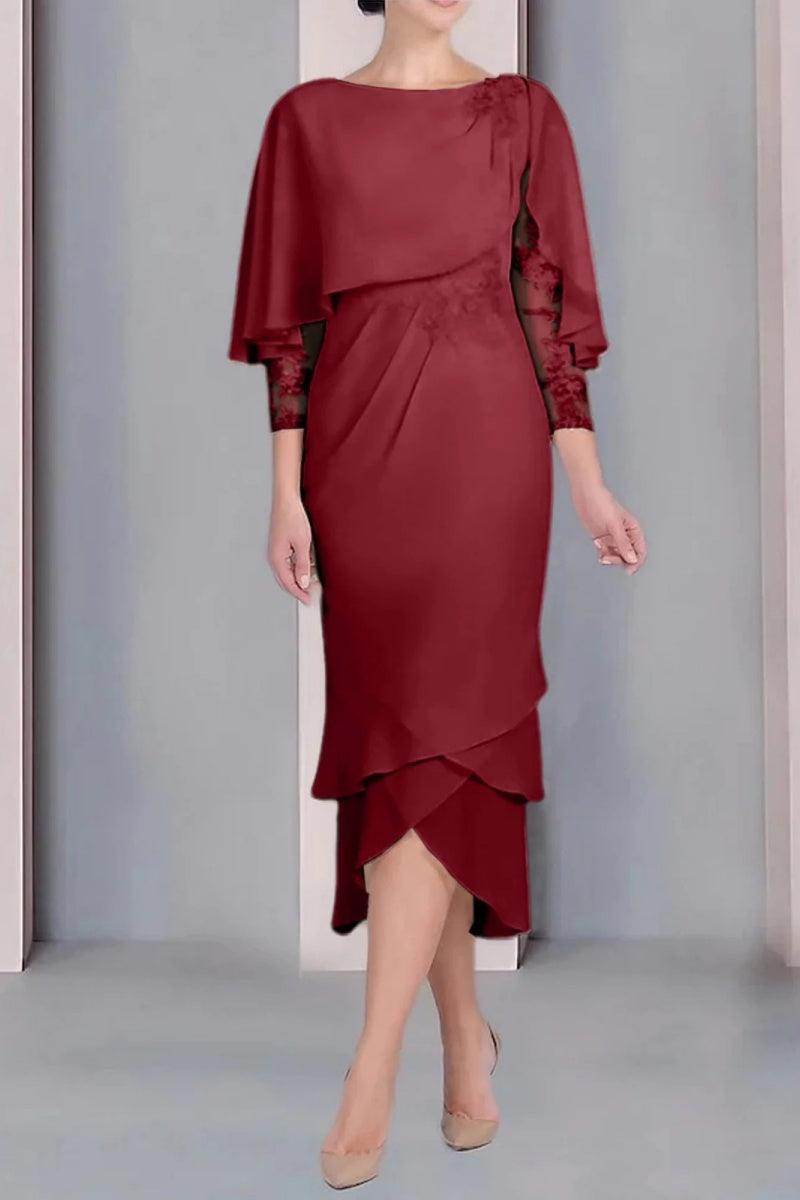 Sheath Column Scoop Short Sleeves Tea Length Mother Dresses CM0359
