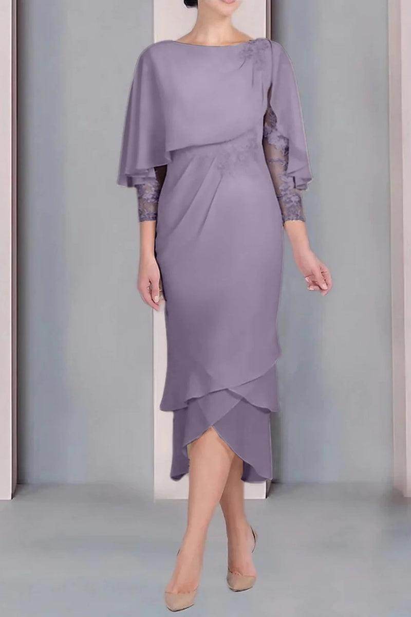 Sheath Column Scoop Short Sleeves Tea Length Mother Dresses CM0359