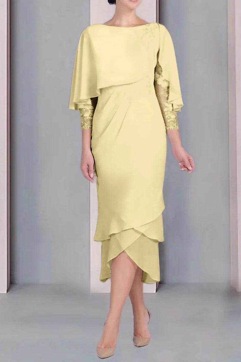 Sheath Column Scoop Short Sleeves Tea Length Mother Dresses CM0359