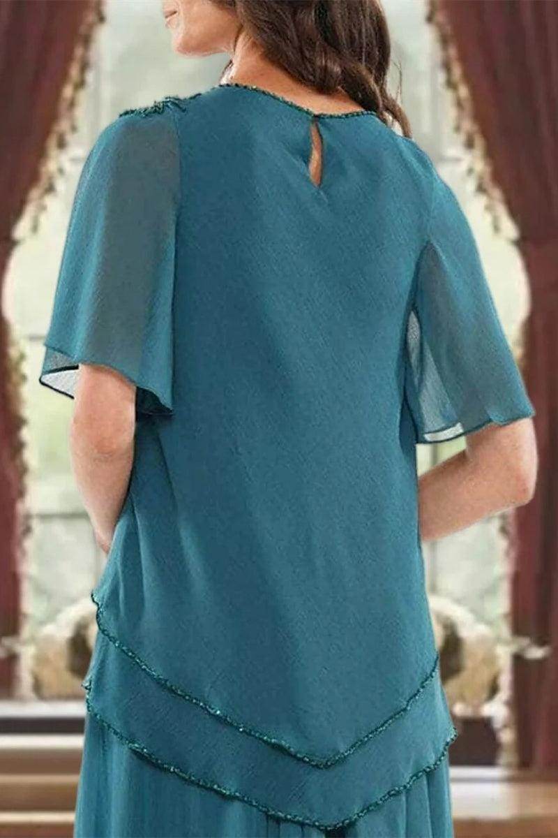 A Line Jewel Neck Short Sleeves Floor Length Mother Dress CM0363