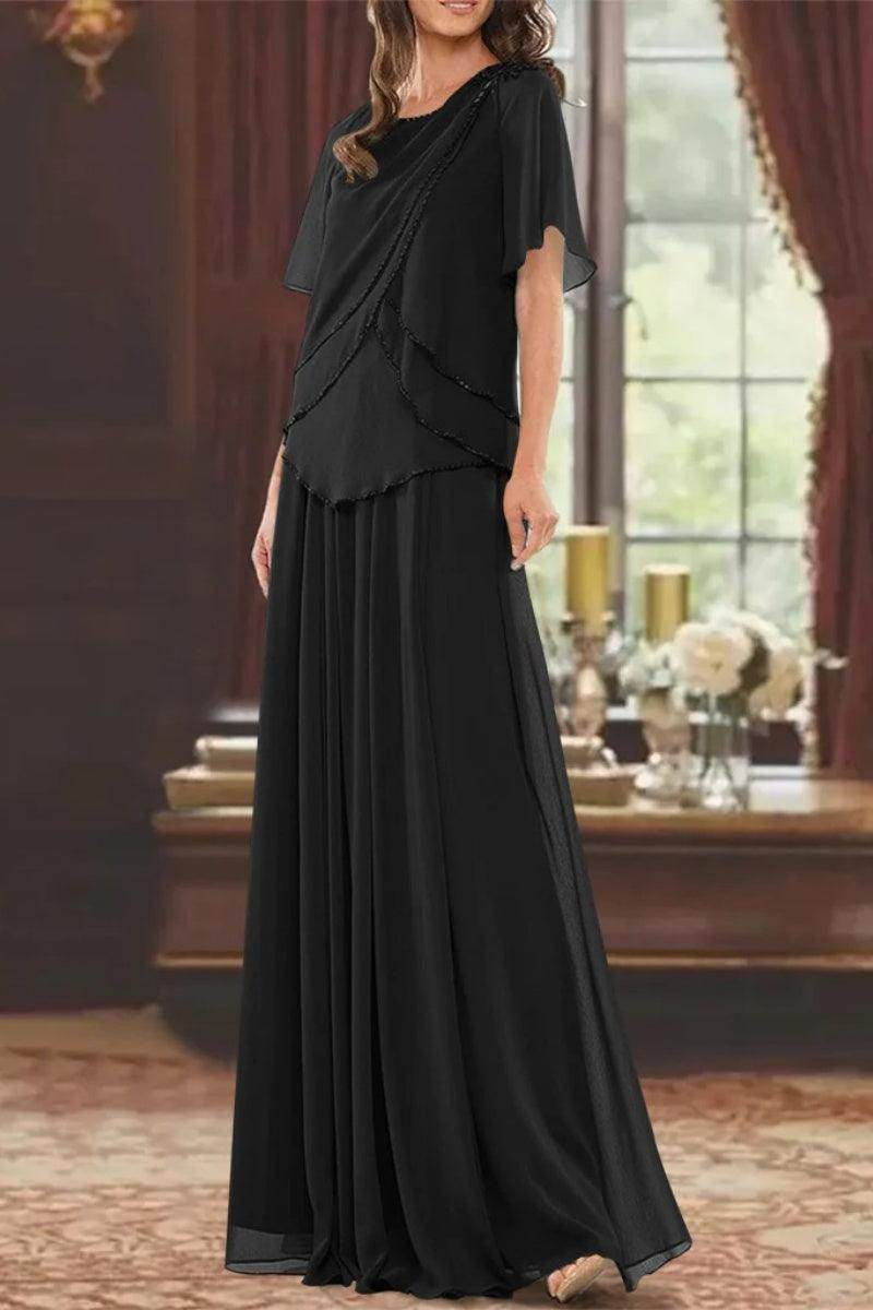A Line Jewel Neck Short Sleeves Floor Length Mother Dress CM0363