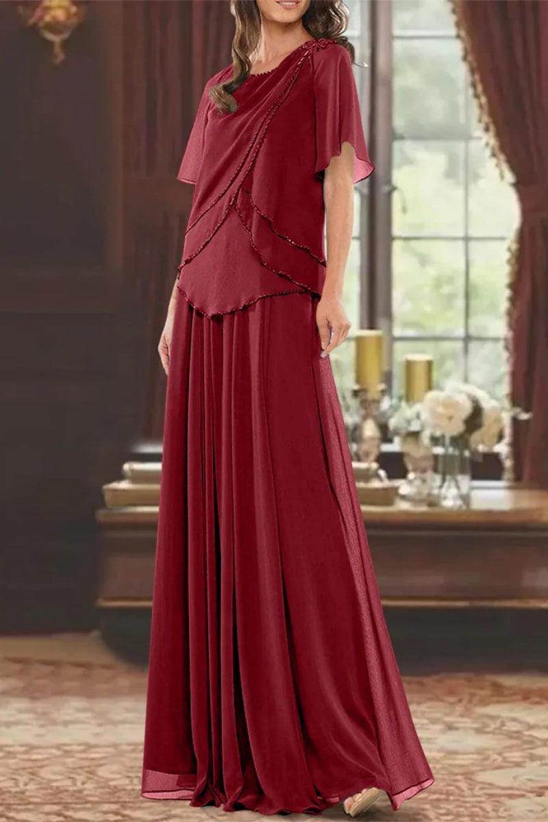 A Line Jewel Neck Short Sleeves Floor Length Mother Dress CM0363
