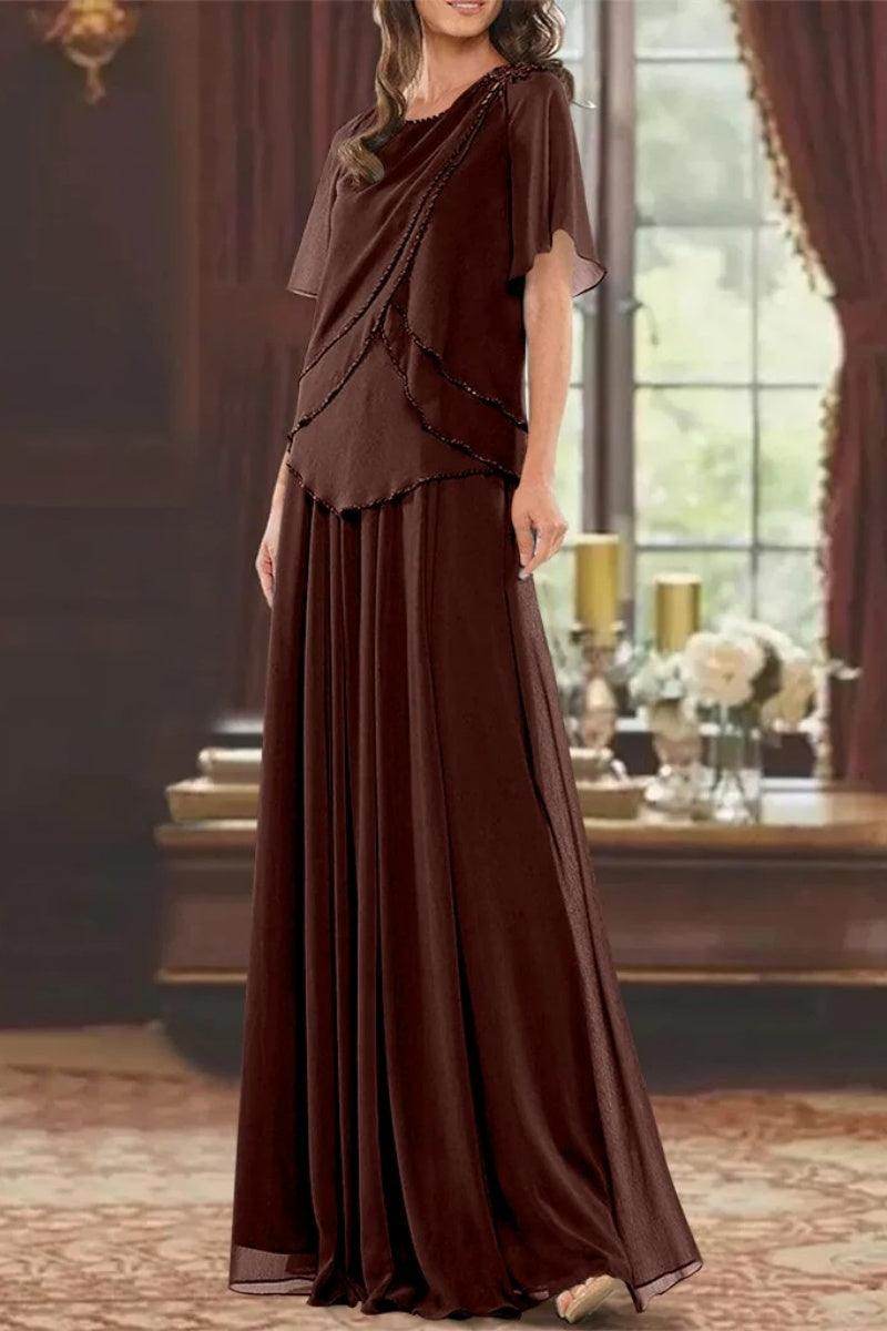 A Line Jewel Neck Short Sleeves Floor Length Mother Dress CM0363