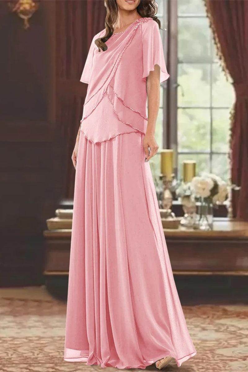A Line Jewel Neck Short Sleeves Floor Length Mother Dress CM0363