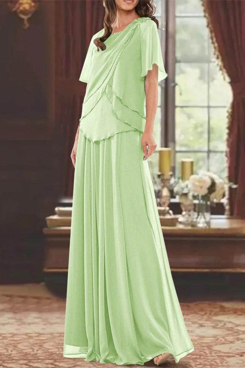 A Line Jewel Neck Short Sleeves Floor Length Mother Dress CM0363