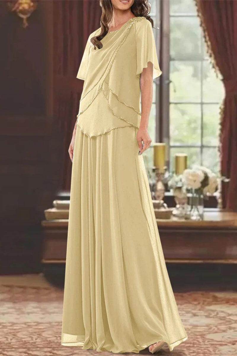 A Line Jewel Neck Short Sleeves Floor Length Mother Dress CM0363