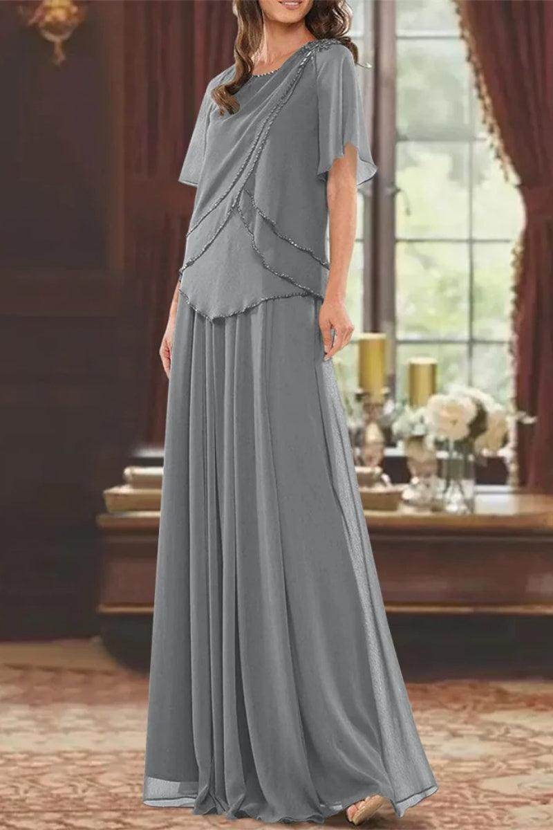 A Line Jewel Neck Short Sleeves Floor Length Mother Dress CM0363