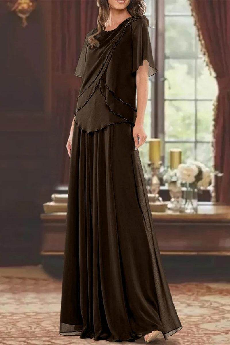 A Line Jewel Neck Short Sleeves Floor Length Mother Dress CM0363