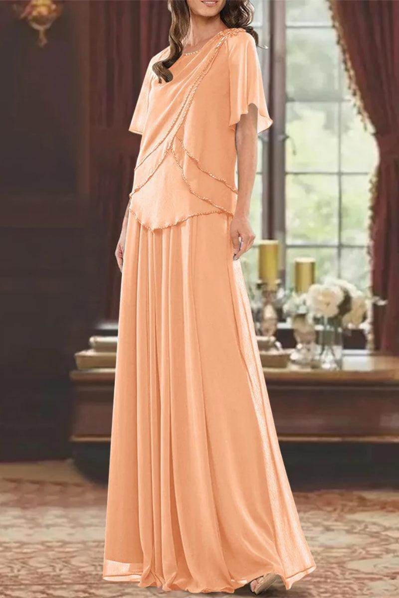 A Line Jewel Neck Short Sleeves Floor Length Mother Dress CM0363