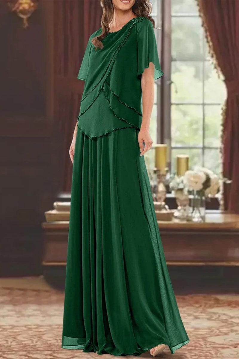 A Line Jewel Neck Short Sleeves Floor Length Mother Dress CM0363