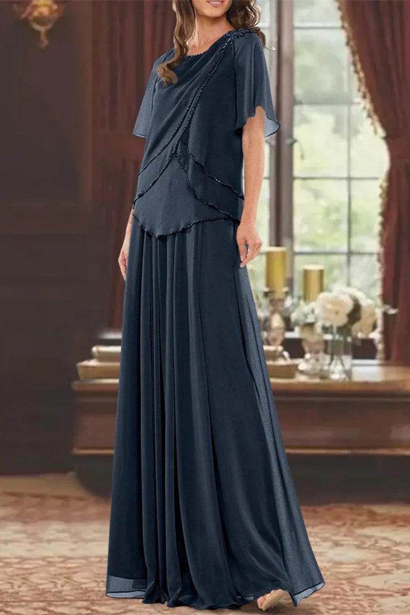 A Line Jewel Neck Short Sleeves Floor Length Mother Dress CM0363